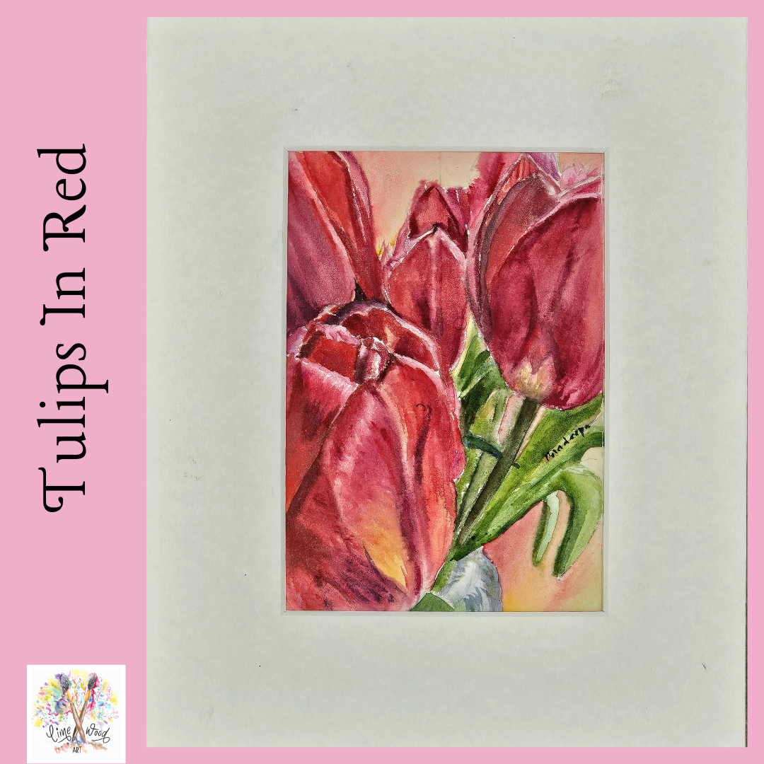 Tulips in red - original watercolour painting- 4x6 inches