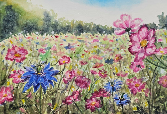 A Forever Flower Glade - original watercolour painting- 4x6 inches