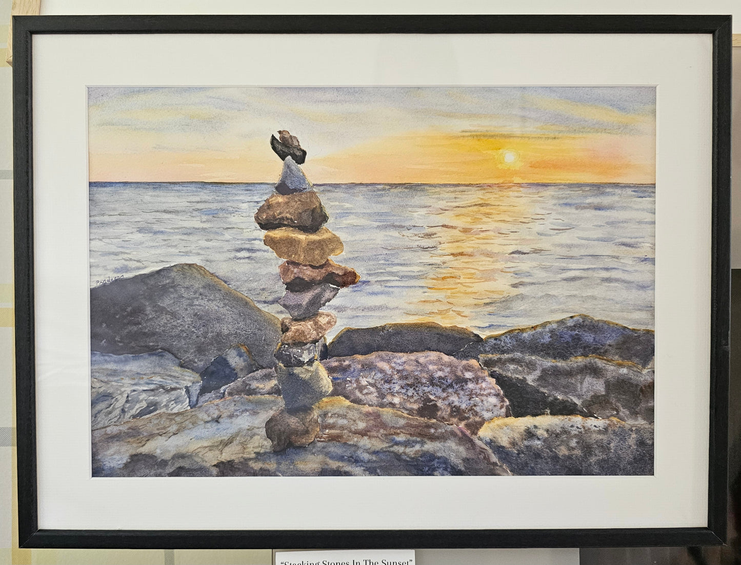 Stacking Stones In The Sunset- Original Watercolour Painting, 52 x 41 cm approx.