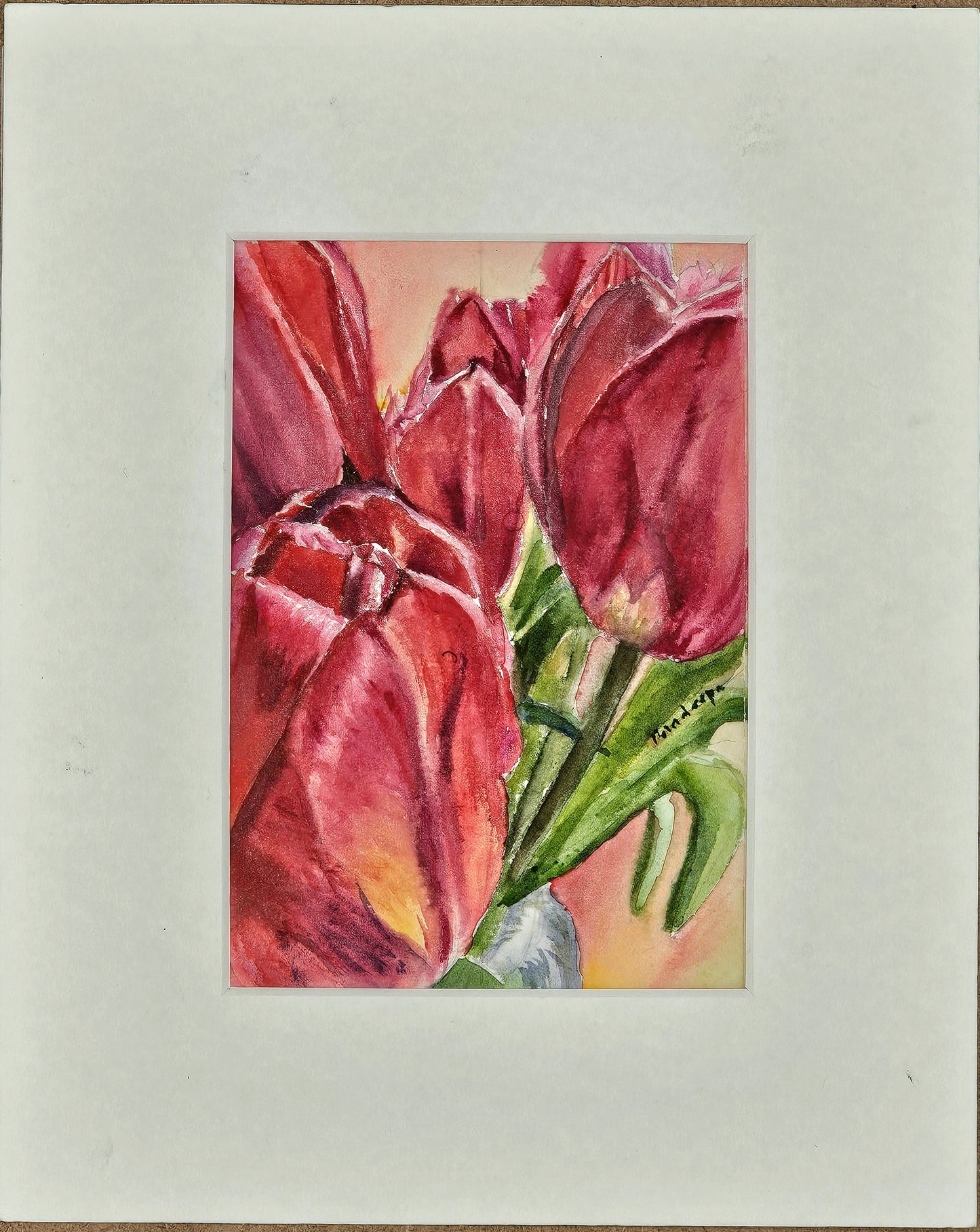 Tulips in red - original watercolour painting- 4x6 inches