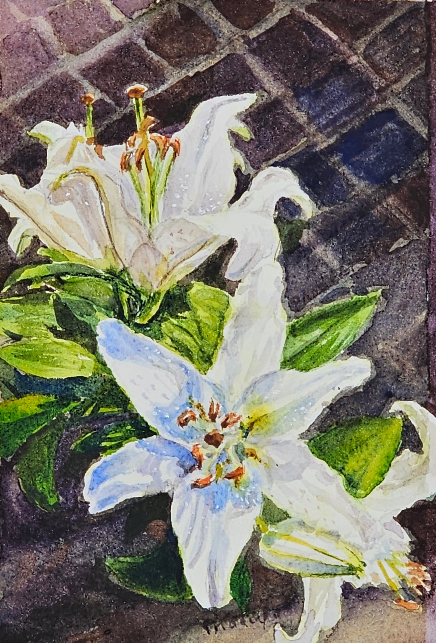 Shining Lillies- original watercolour painting- 4x6 inches