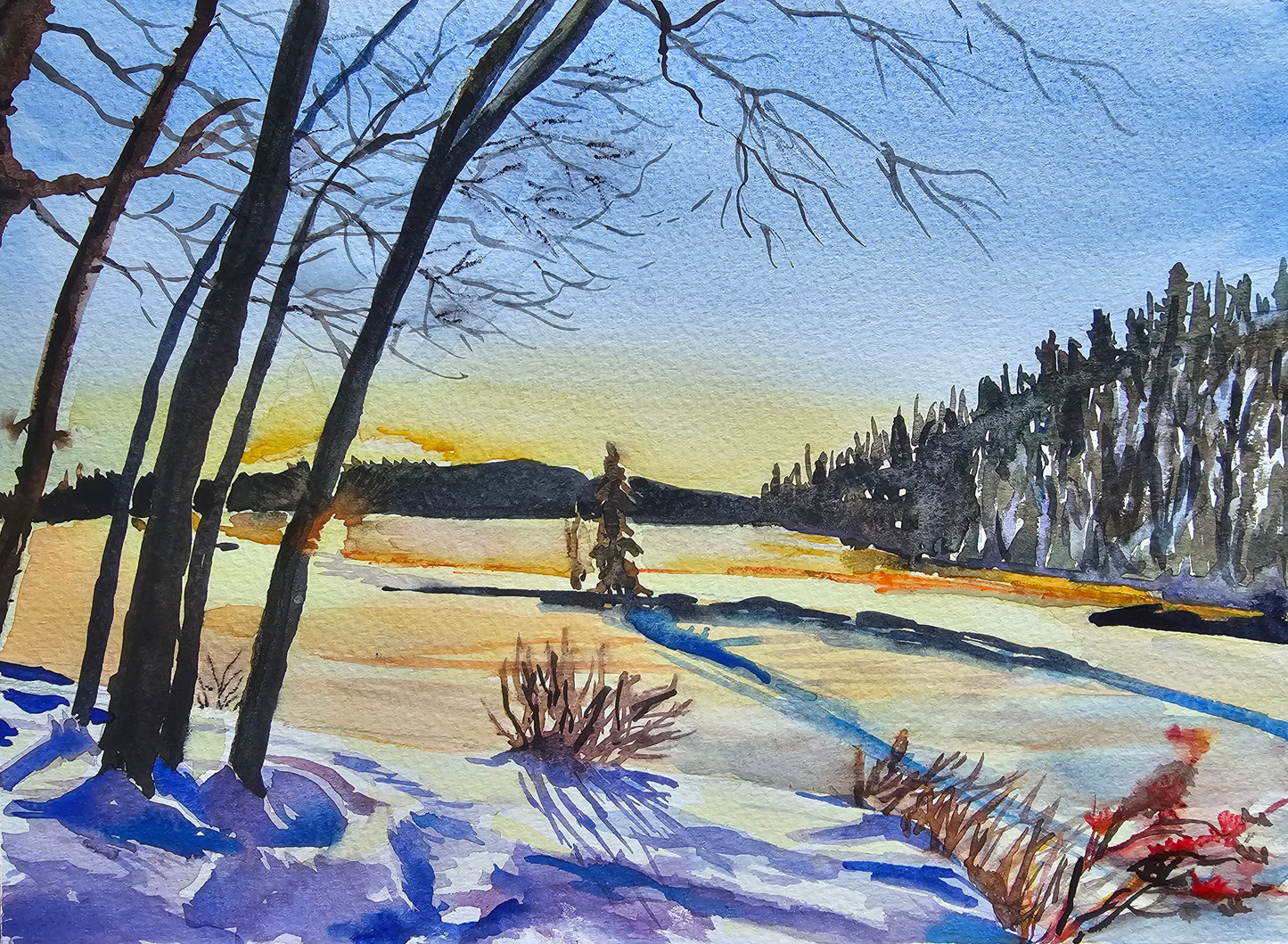 Trees in Snowy Landscape painting workshop- Mon 9 March - 7 pm