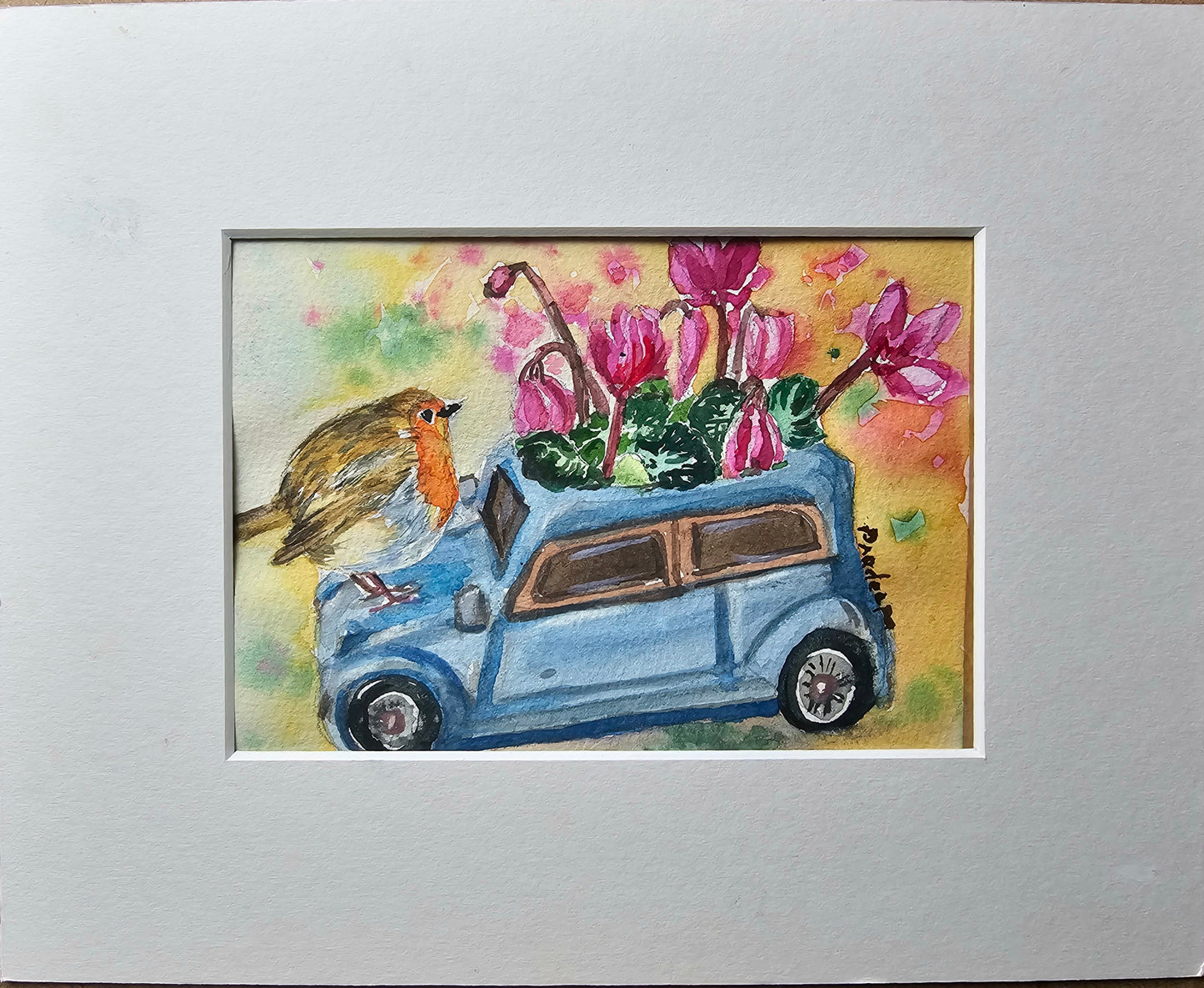 Riding With The Flowers - original watercolour painting- 4x6 inches