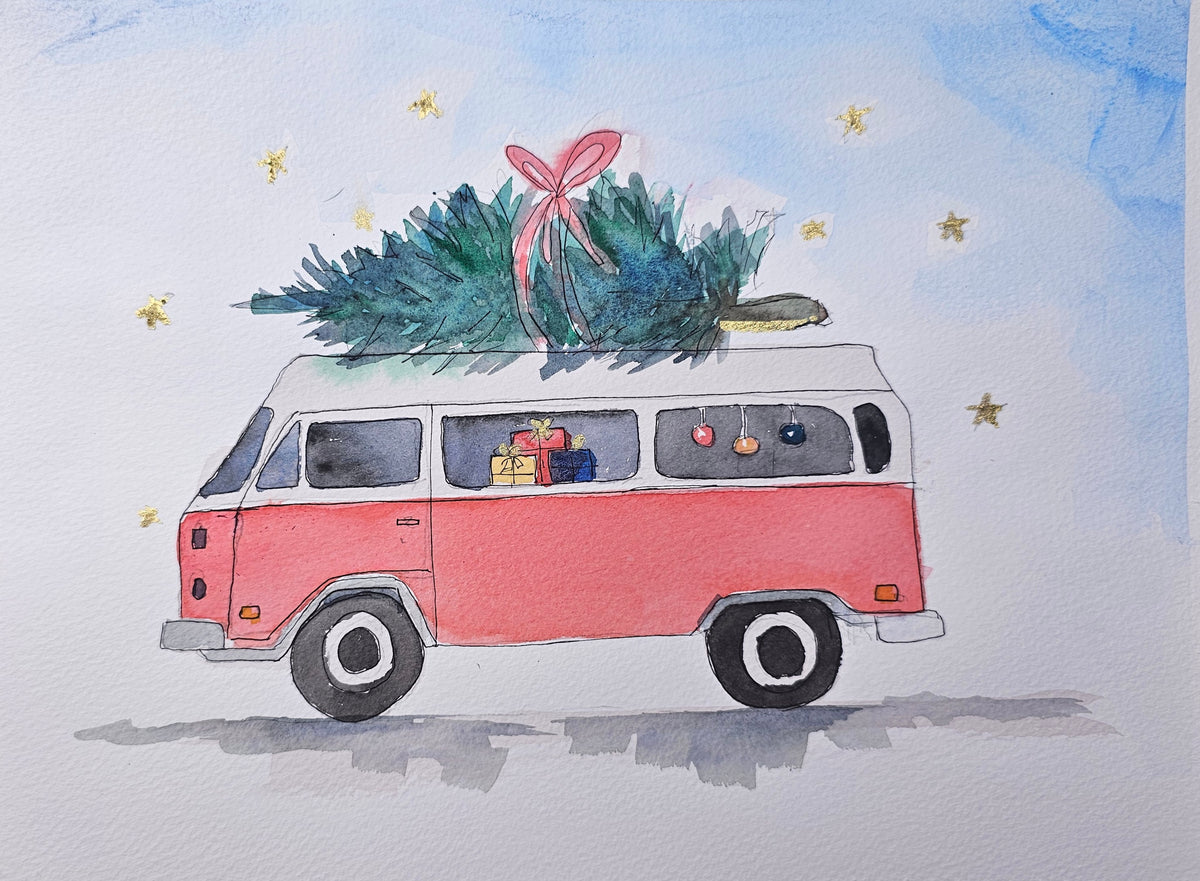 Christmas camper van pen and watercolour painting workshop- Fri 27 Nov- 10 am