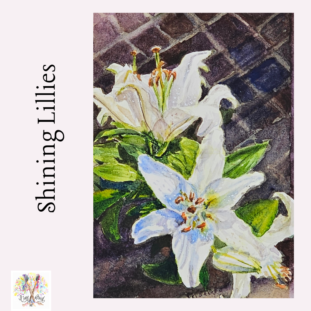 Shining Lillies- original watercolour painting- 4x6 inches