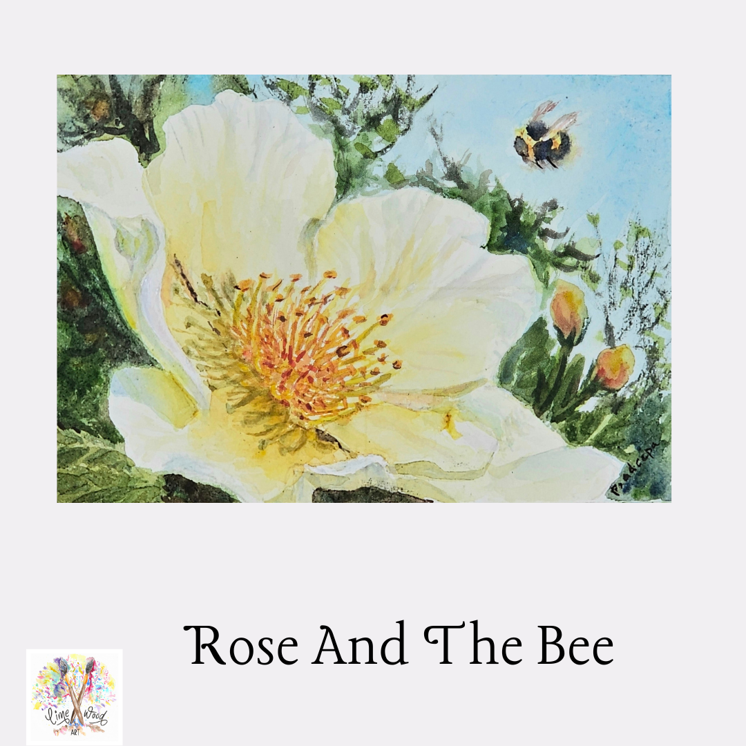 Rose And The Bee- original watercolour painting- 4x6 inches