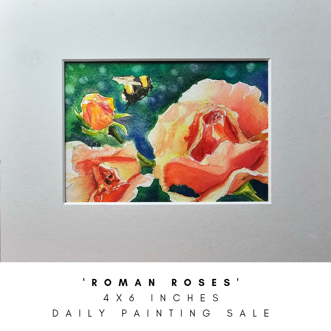 Roman Roses - original watercolour painting- 4x6 inches