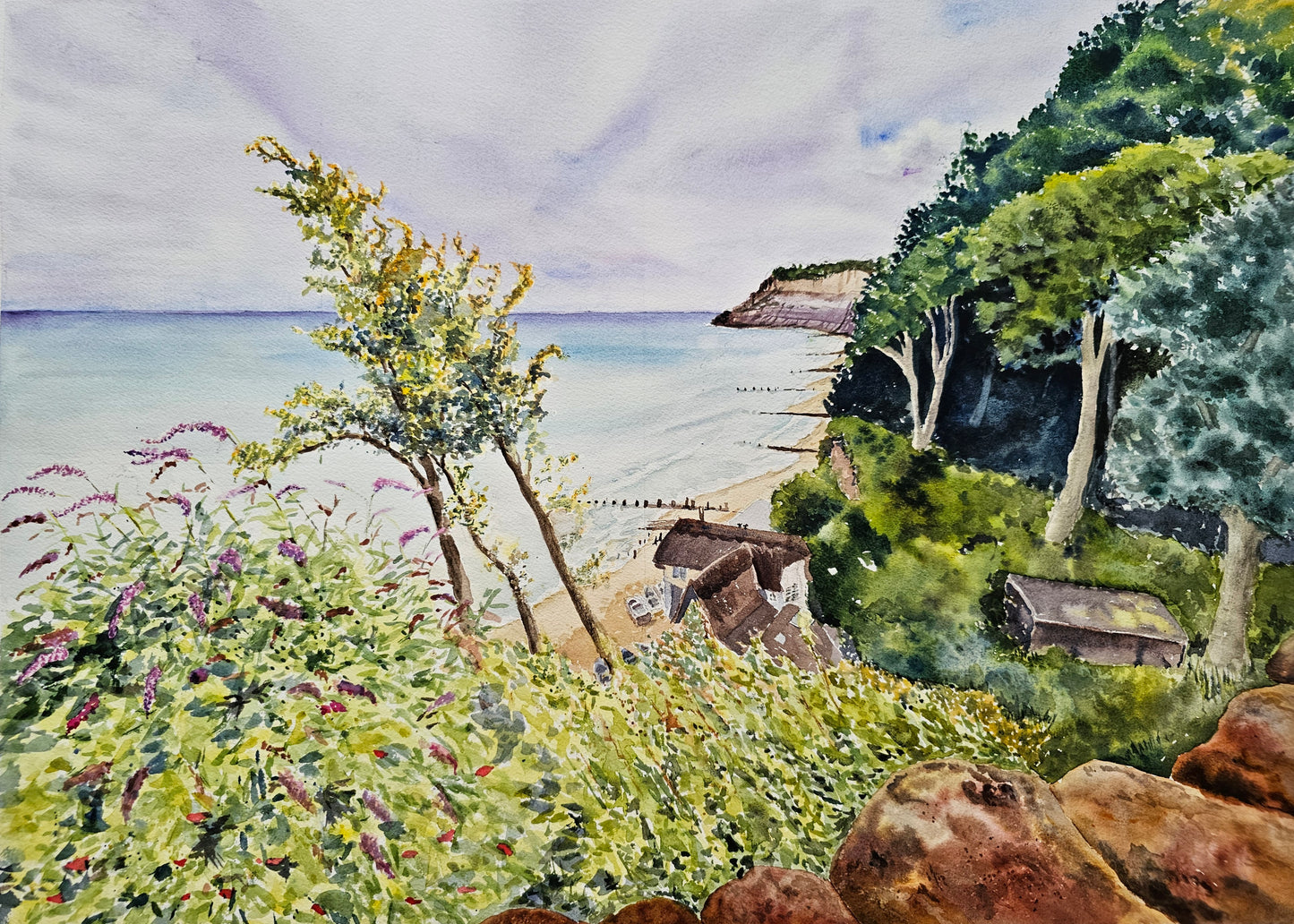 From The Chine To The Beach- Original Watercolour Painting, 76 x 58 cm approx.