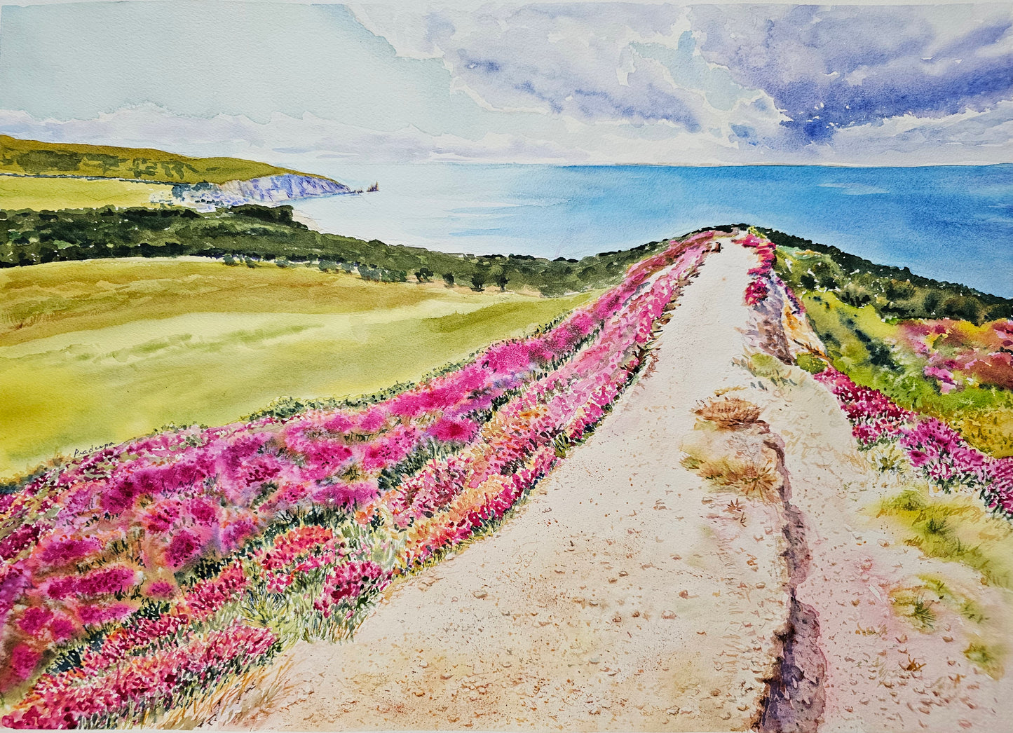 The Heather Path- Original Watercolour Painting, 72 x55 cm approx.