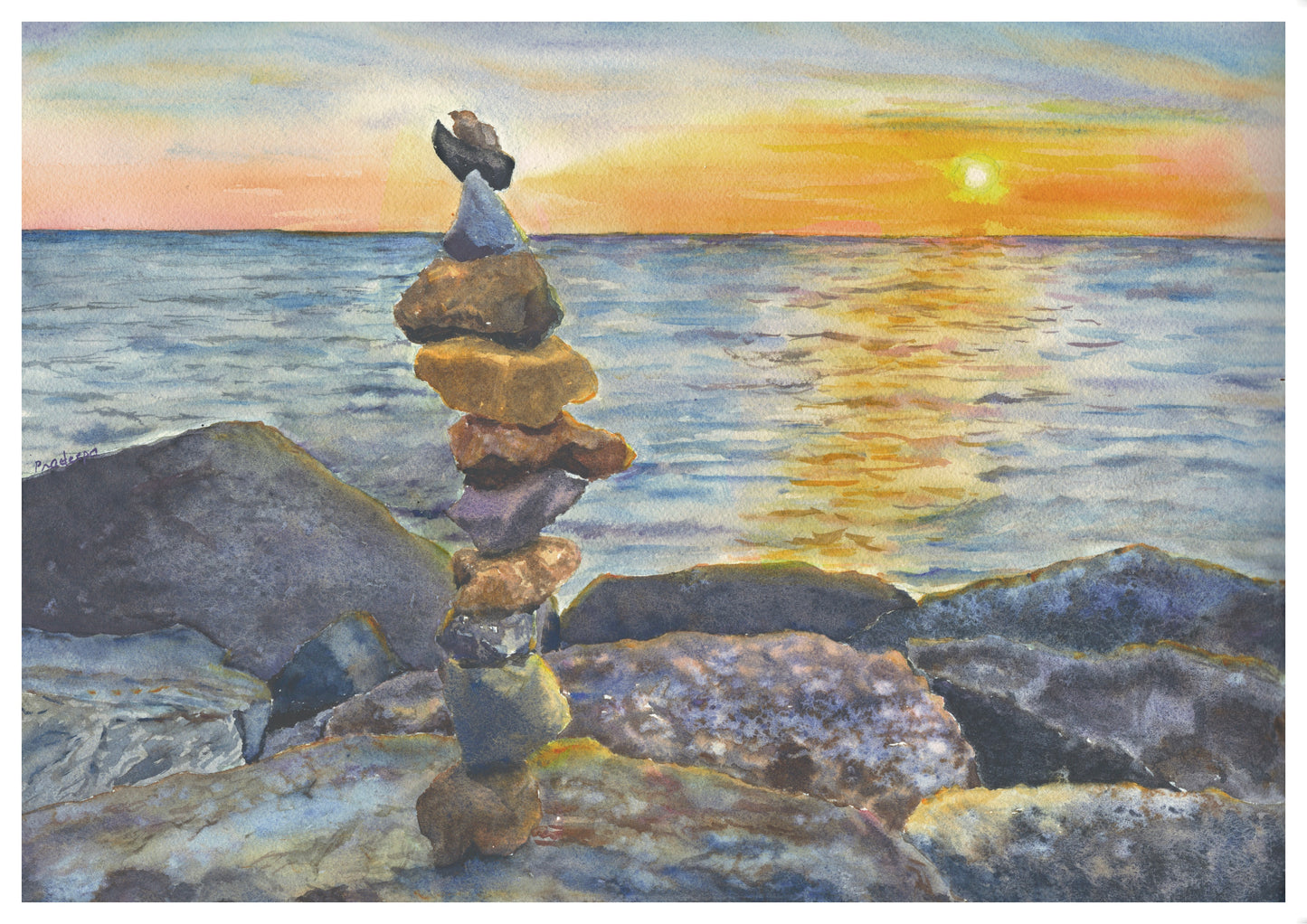 Stacking Stones In The Sunset- Limited edition print