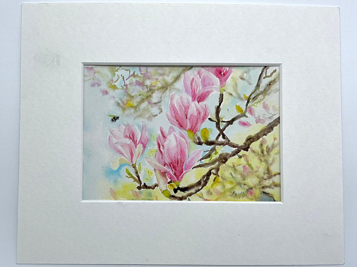Buzzing around Magnolias- original watercolour painting