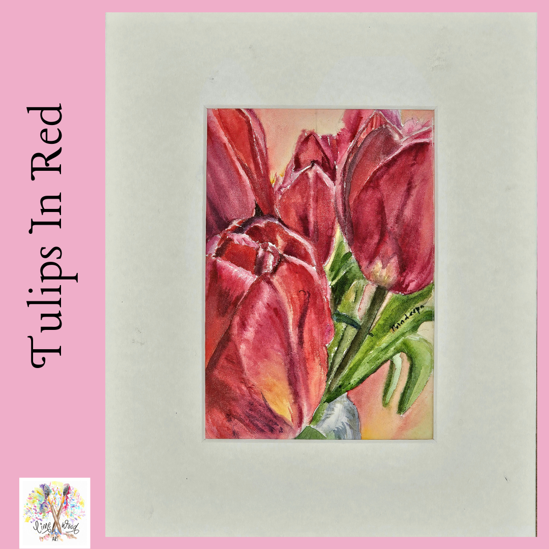 Tulips in red -  original watercolour painting- 4x6 inches