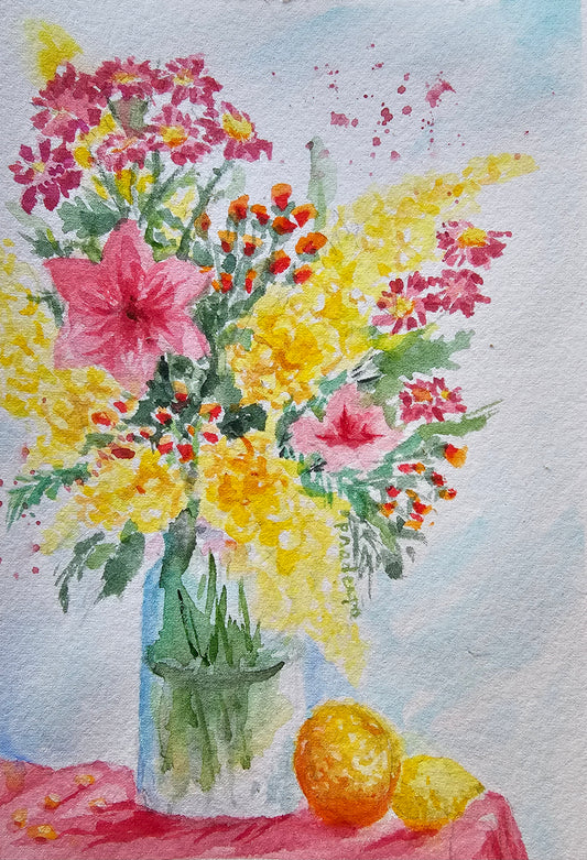 Fruitful Flowers - original watercolour painting- 4x6 inches