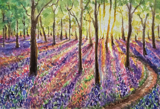 Walking Among Bluebells - original watercolour painting- 4x6 inches