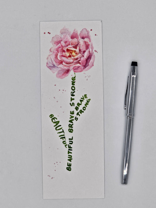 Peony bookmark - Original watercolour painting