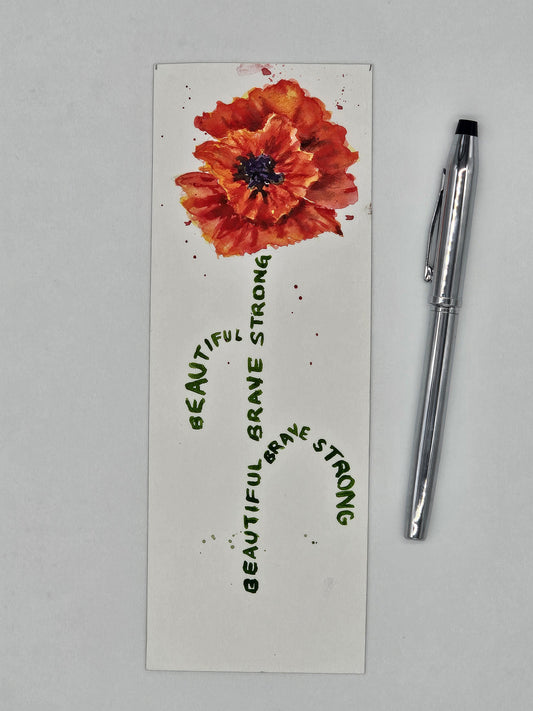 Poppy bookmark - Original watercolour painting