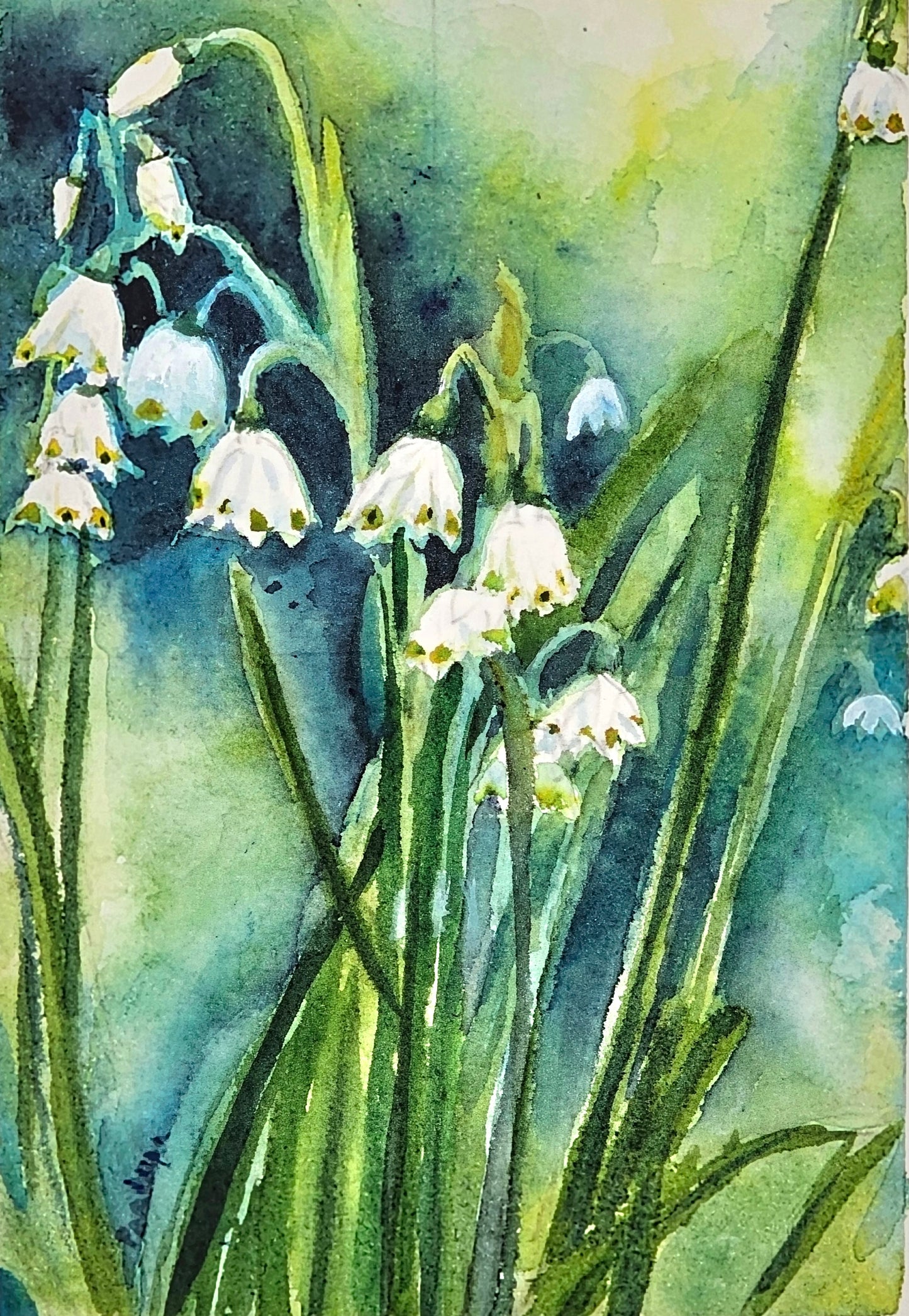 Spring Drops-  original watercolour painting- 4x6 inches