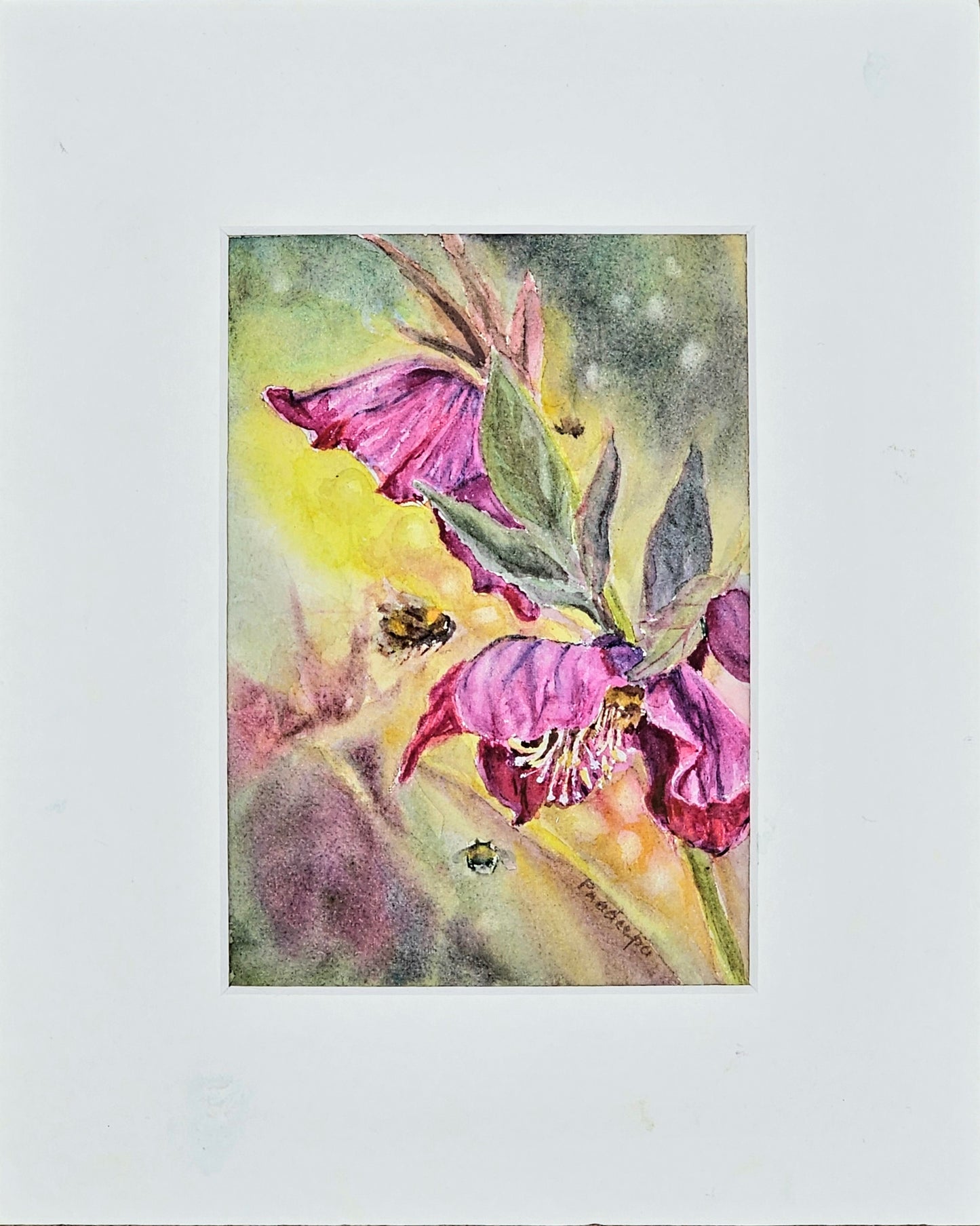 Hellebores and Bees -  original watercolour painting- 4x6 inches