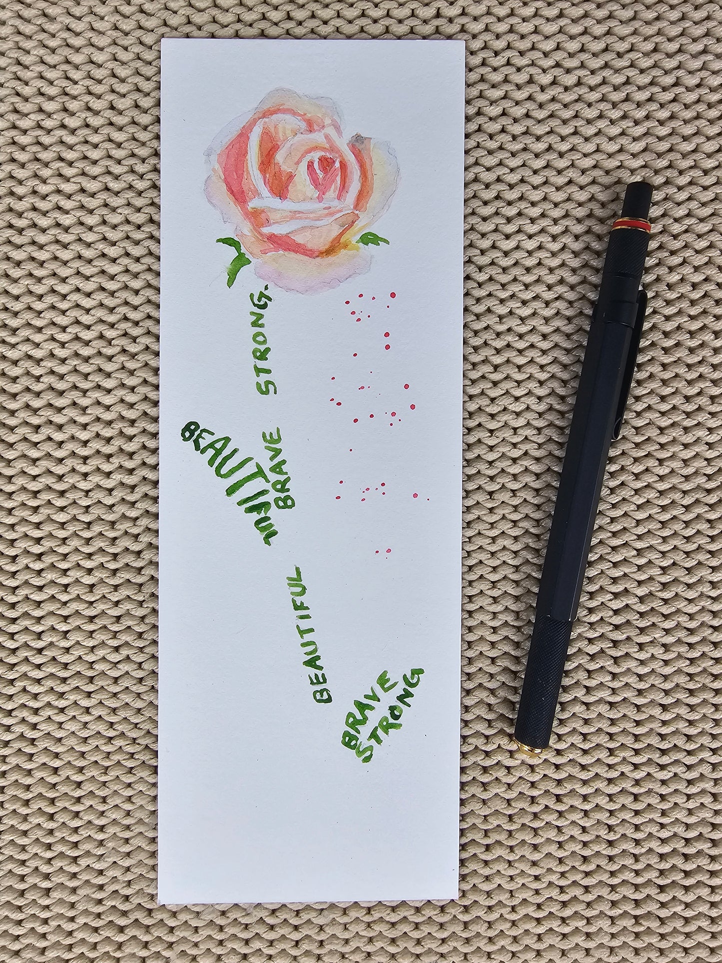 Rose bookmark- Original watercolour painting