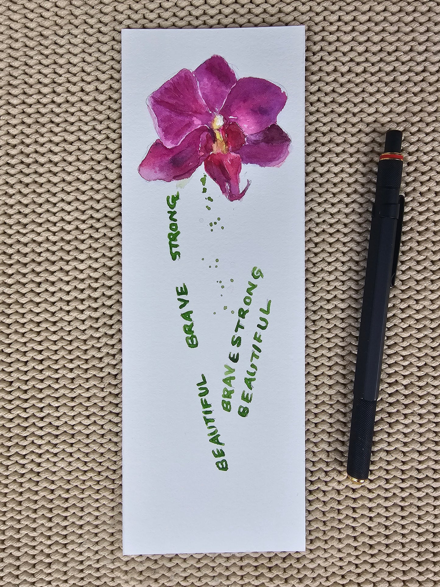 Orchid bookmark -Original watercolour painting