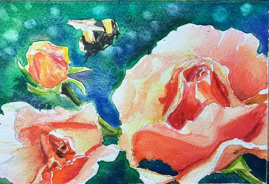 Roman Roses -  original watercolour painting- 4x6 inches