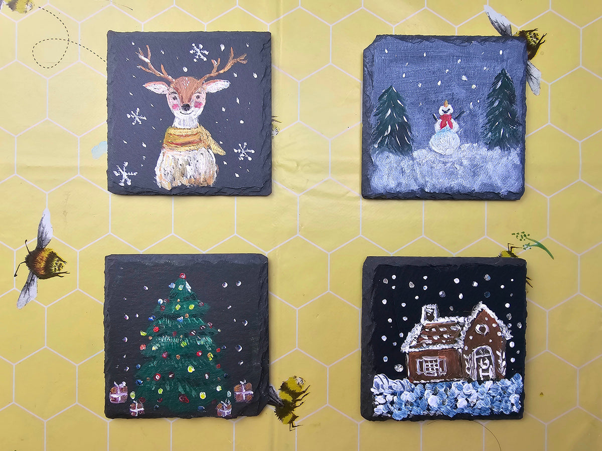 Christmas slate 4 coasters painting workshop- Fri 20 Nov- 10 am