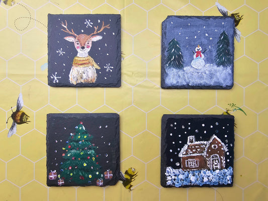 Christmas slate 4 coasters painting workshop- Fri 20 Nov- 10 am