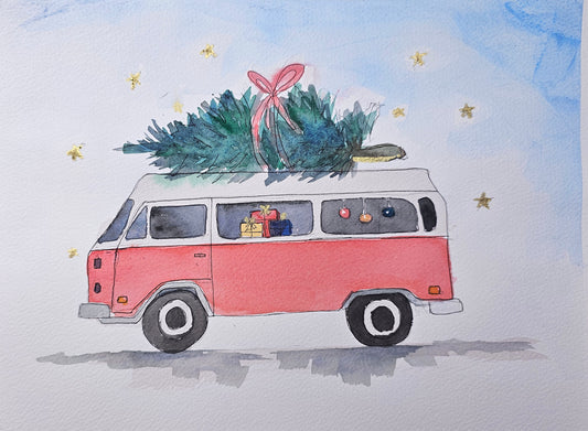 Christmas camper van pen and watercolour painting workshop- Fri 27 Nov- 10 am