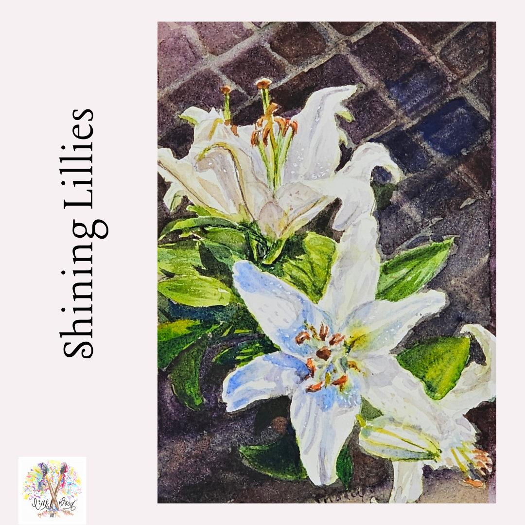 Shining Lillies-  original watercolour painting- 4x6 inches