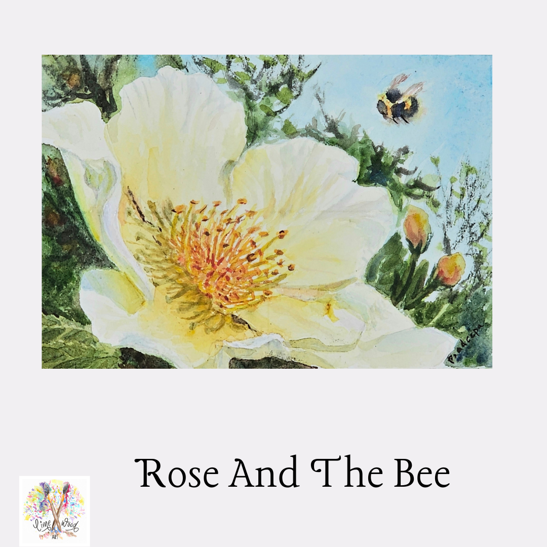 Rose And The Bee-  original watercolour painting- 4x6 inches