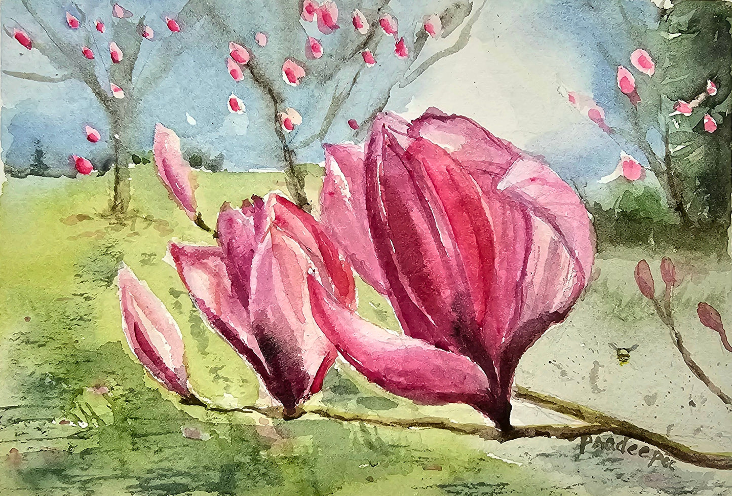 Magnolia Grove- original watercolour painting 4x6 inches