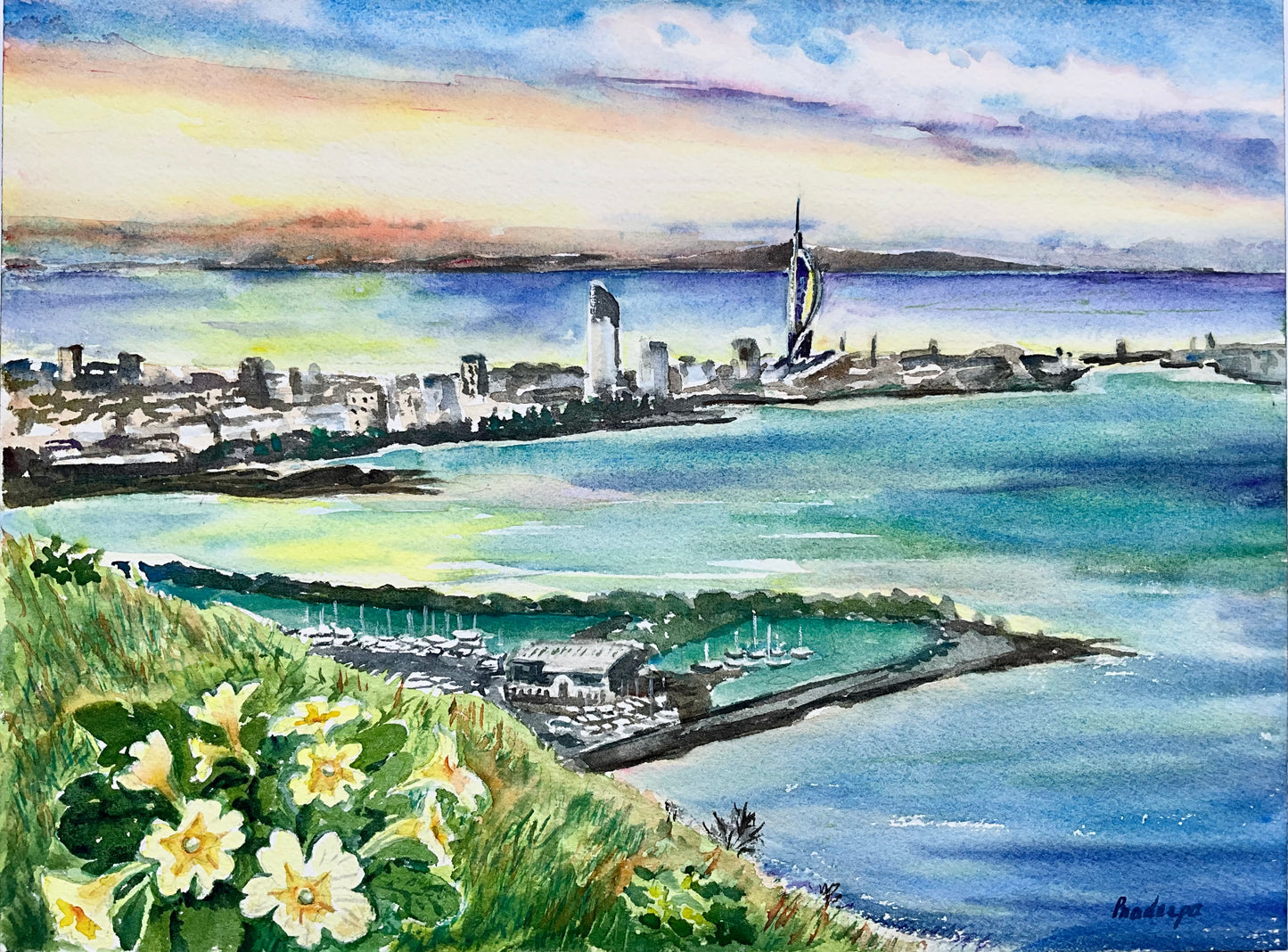 CATCHING THE LAST LIGHT- Original watercolour painting/ Spinnaker Tower/ Portsmouth